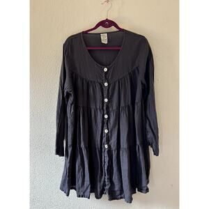 Match Point Grey 100% Linen Button Down Dress